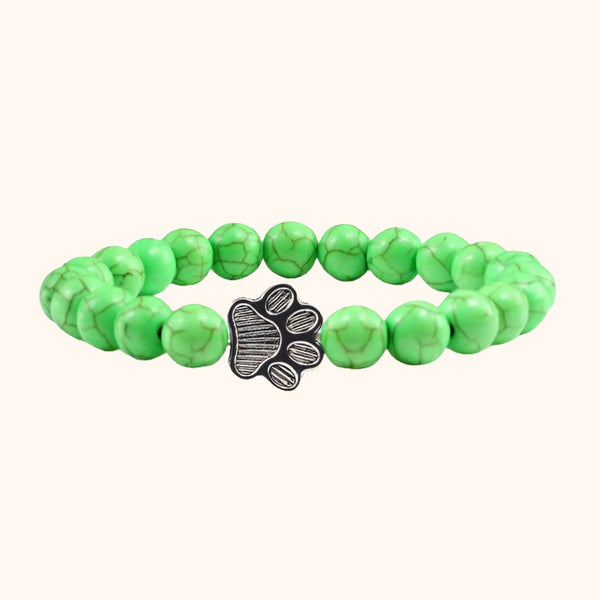 Bracelet patte de chien et perles vertes claires