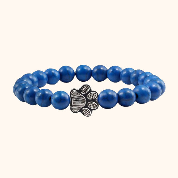 Bracelet patte de chien et perles bleues