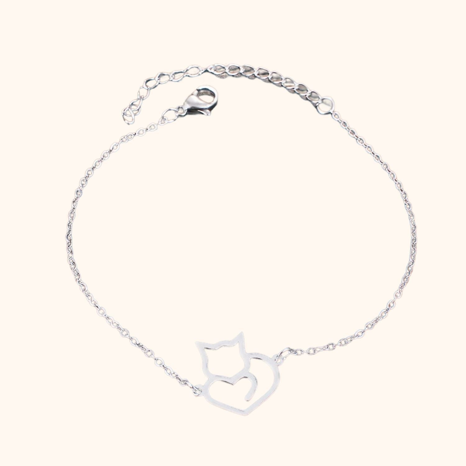 Bracelet chaton coeur argenté