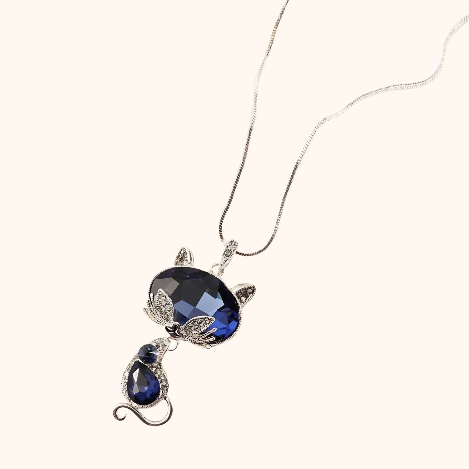 Collier chat en cristal bleu