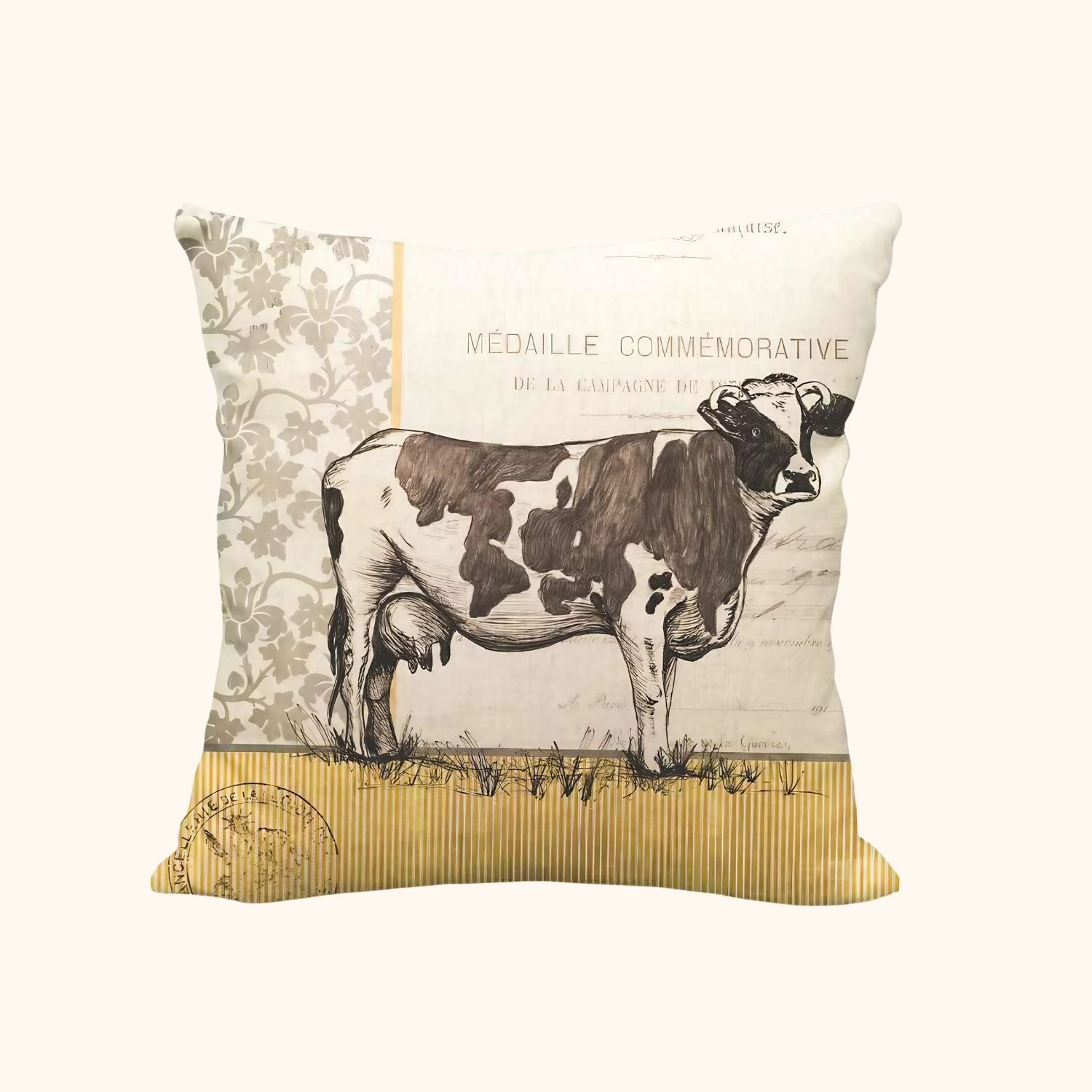 Housse de coussin vache en lin et coton