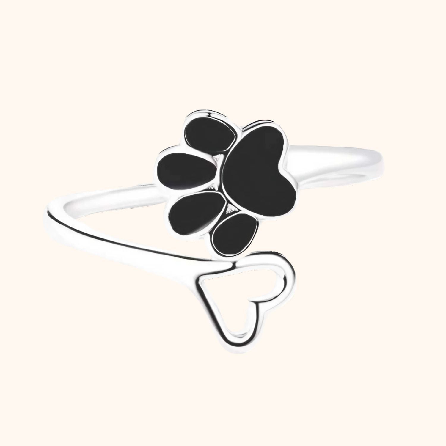 Bague patte de chat noire et cœur
