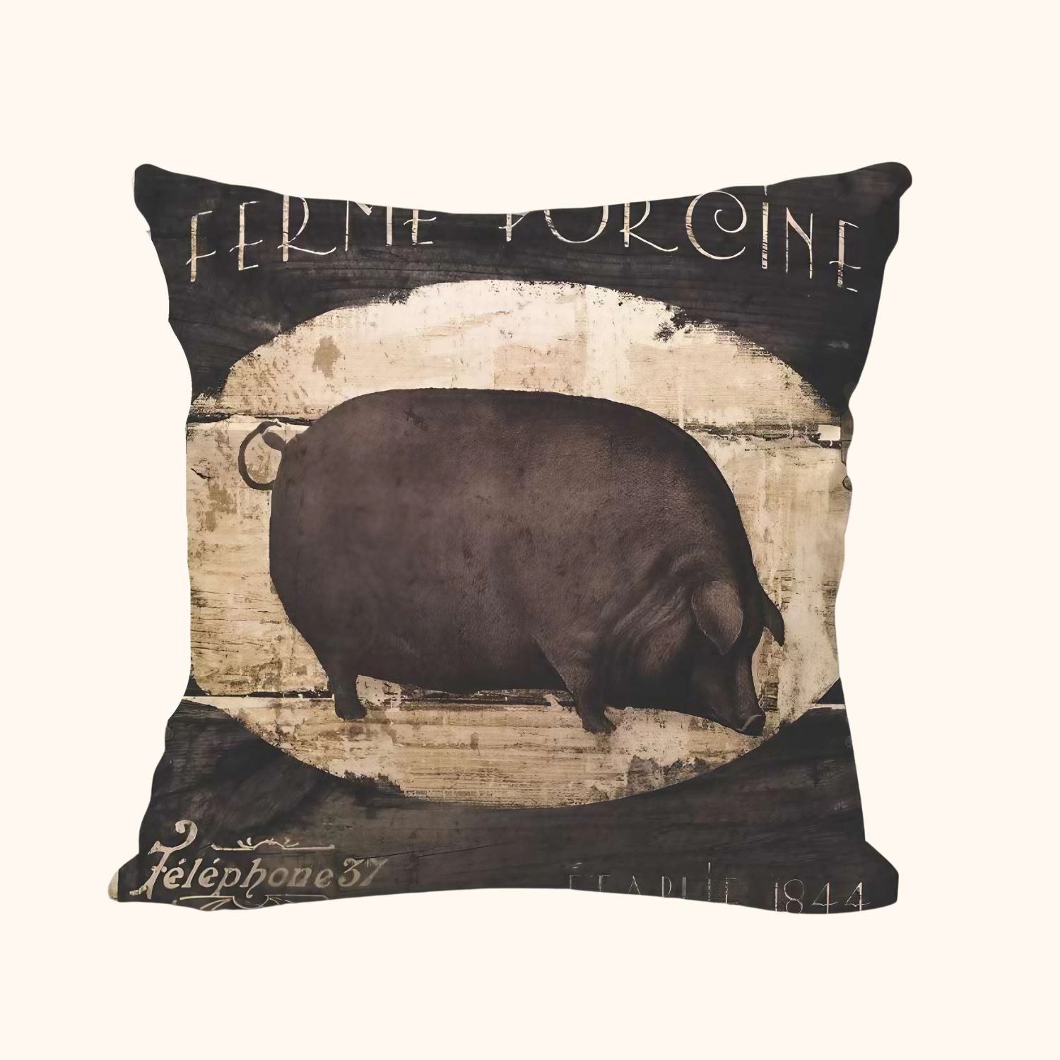 Housse de coussin cochon en coton et lin