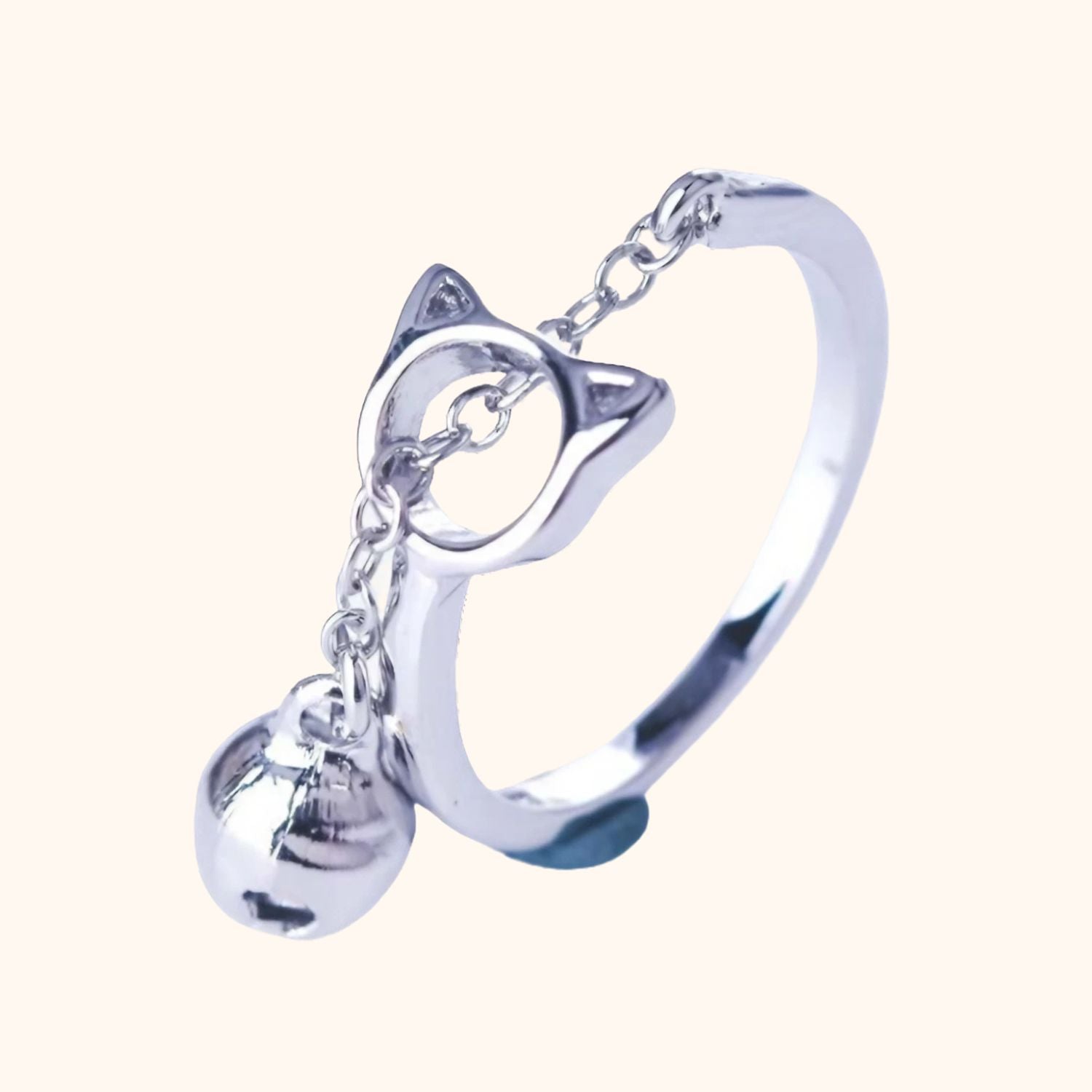Bague tête de chat et son grelot d'argent