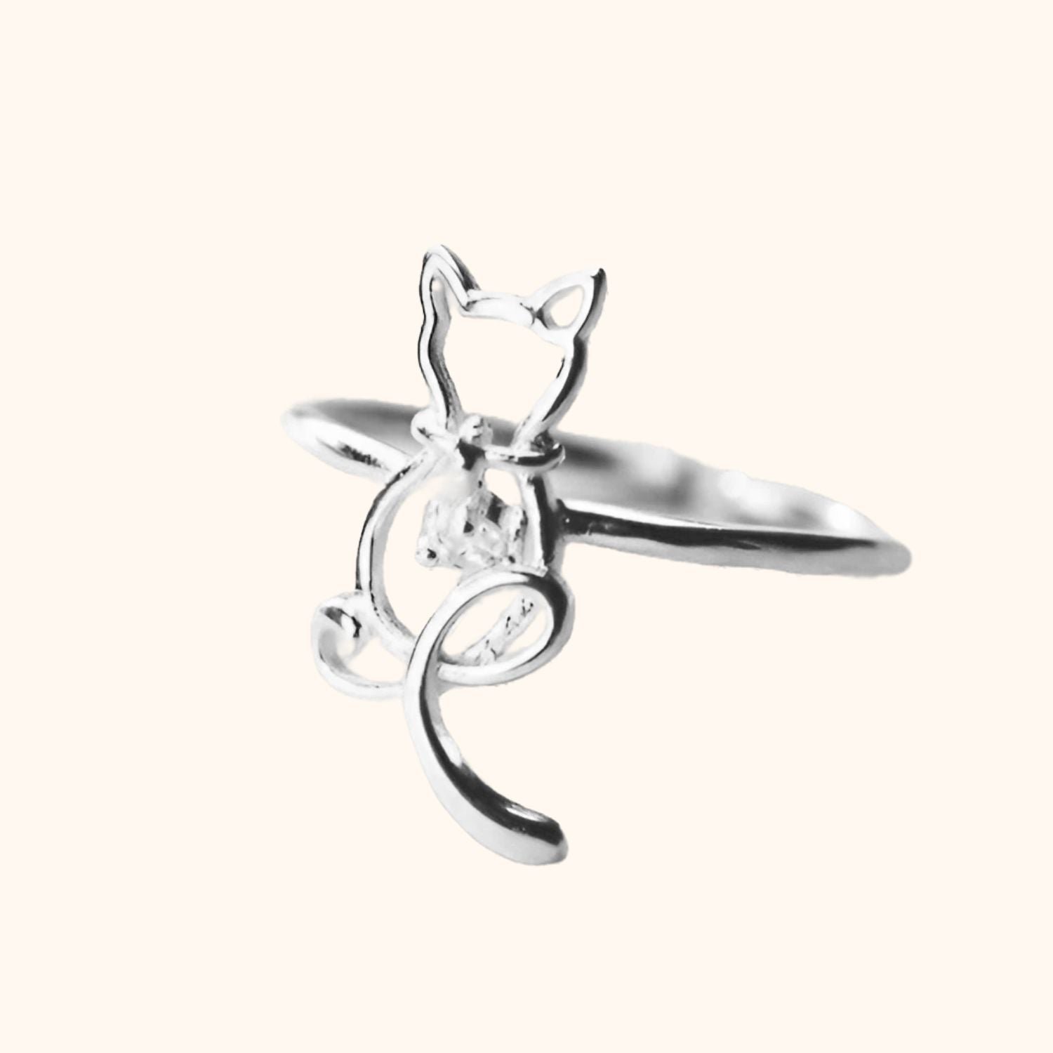 Bague motif chat en argent véritable