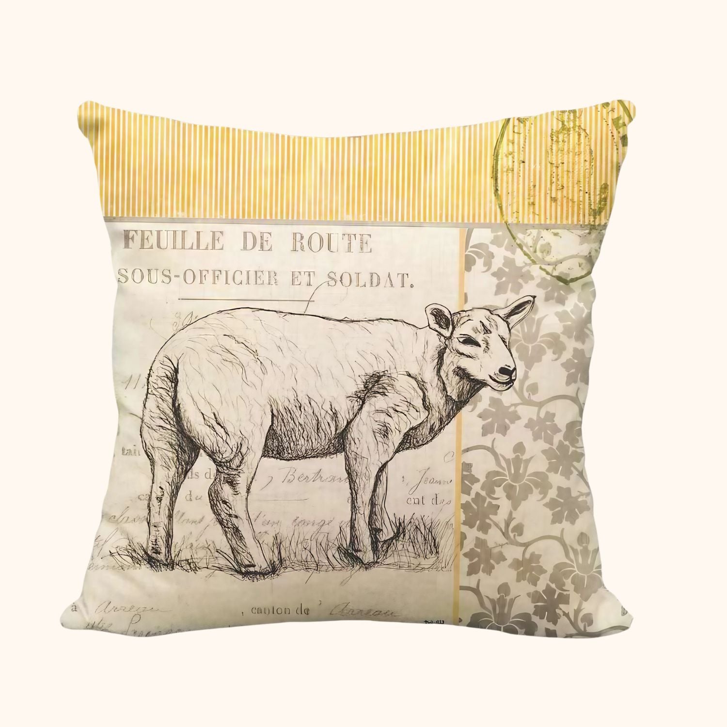 Housse de coussin brebis en lin et coton