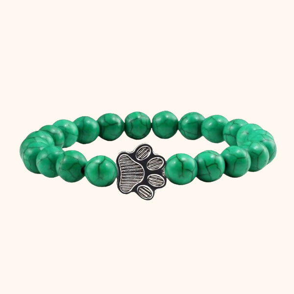 Bracelet patte de chien et perles vertes