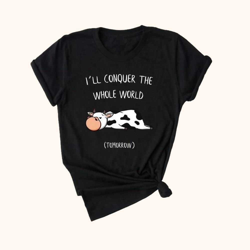 T-shirt noir vache I'll Conquer The Whole World