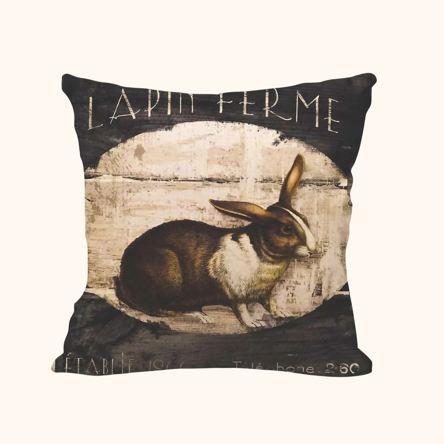 Housse de coussin lapin en coton et lin