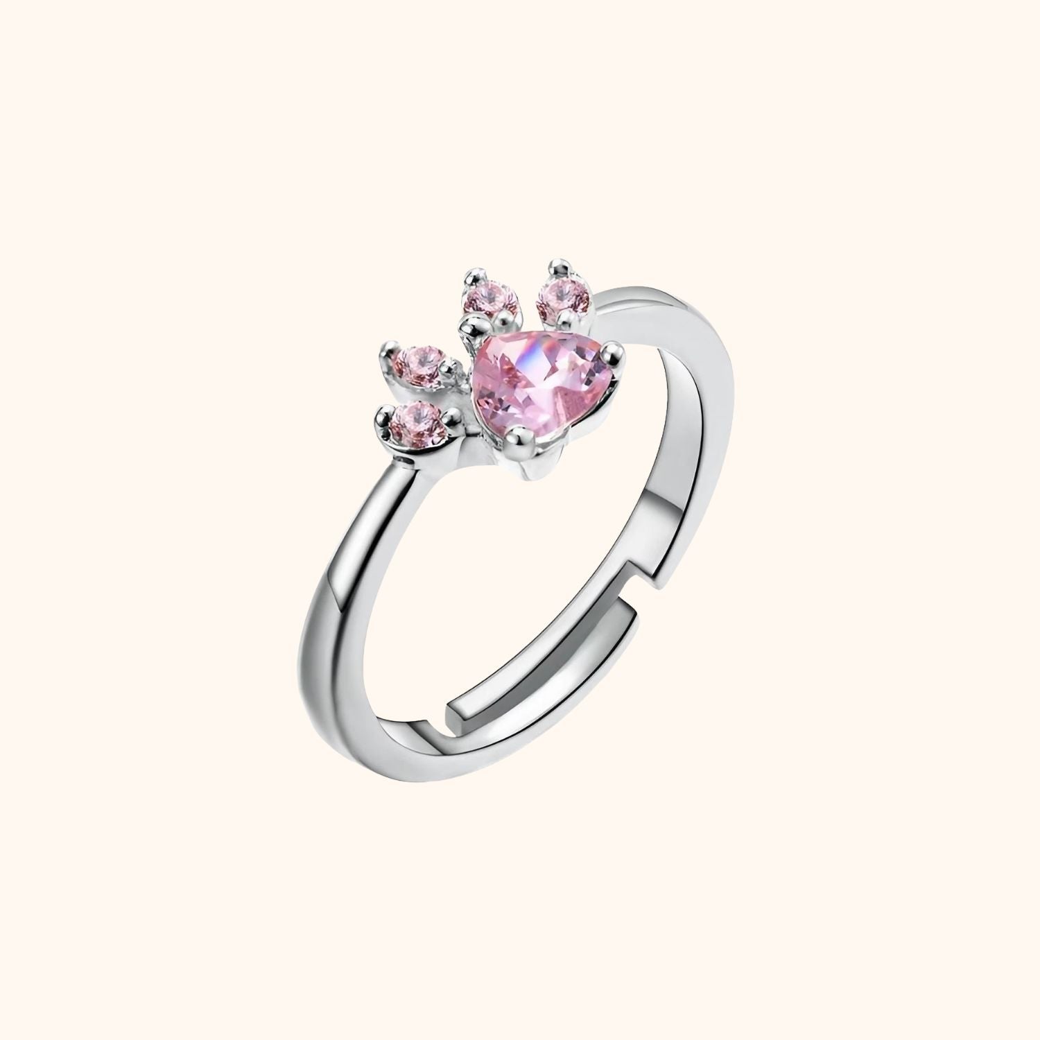 Bague patte de chien argenté en quartz rose