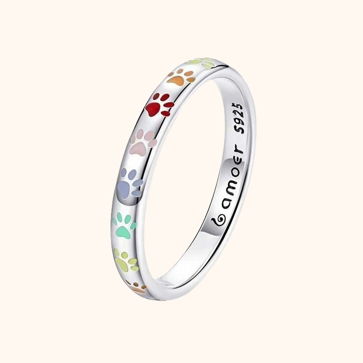Bague en argent pattes de chat colorées
