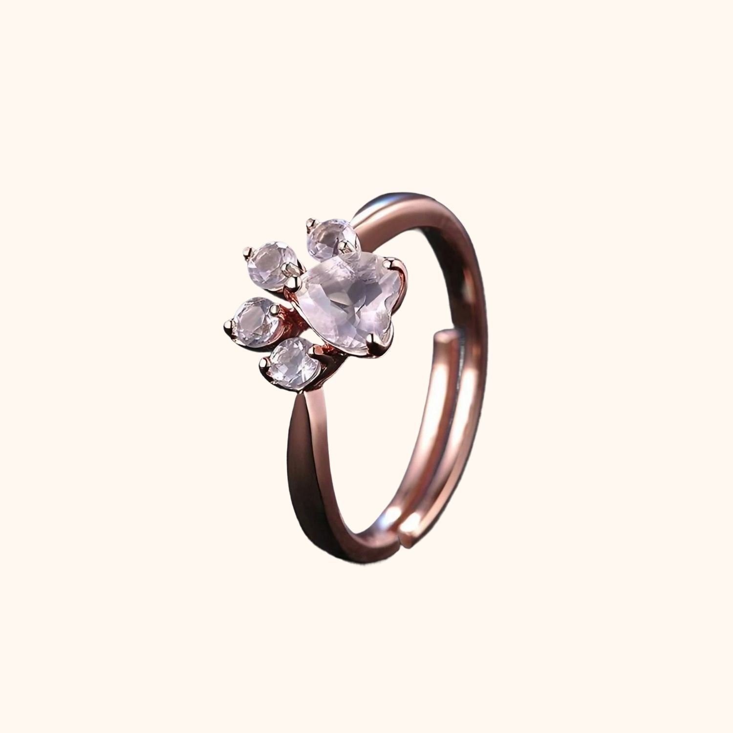 Bague patte de chien rose gold et quartz rose