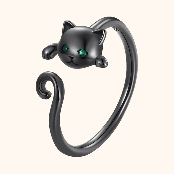Bague chat noir en argent