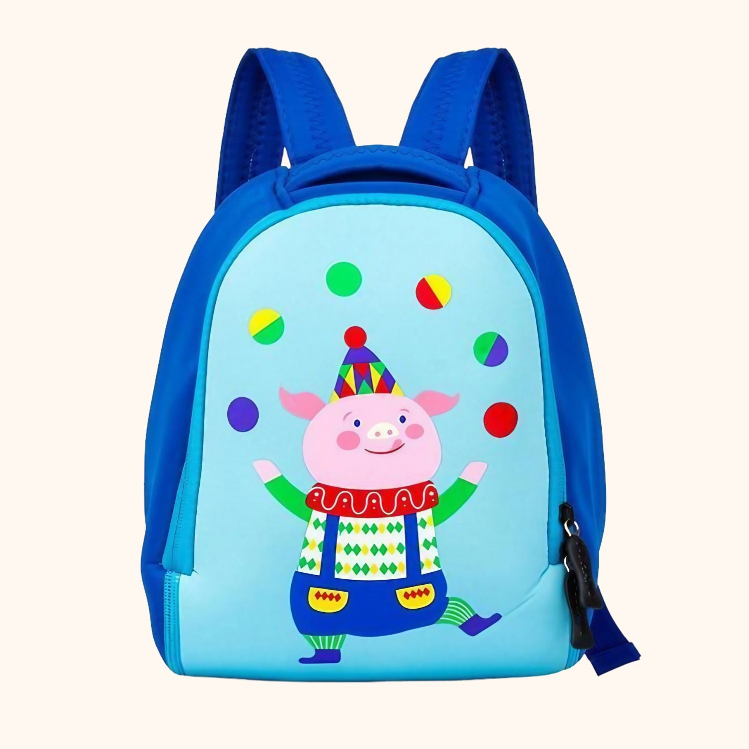 Sac à dos bleu cochon qui jongle