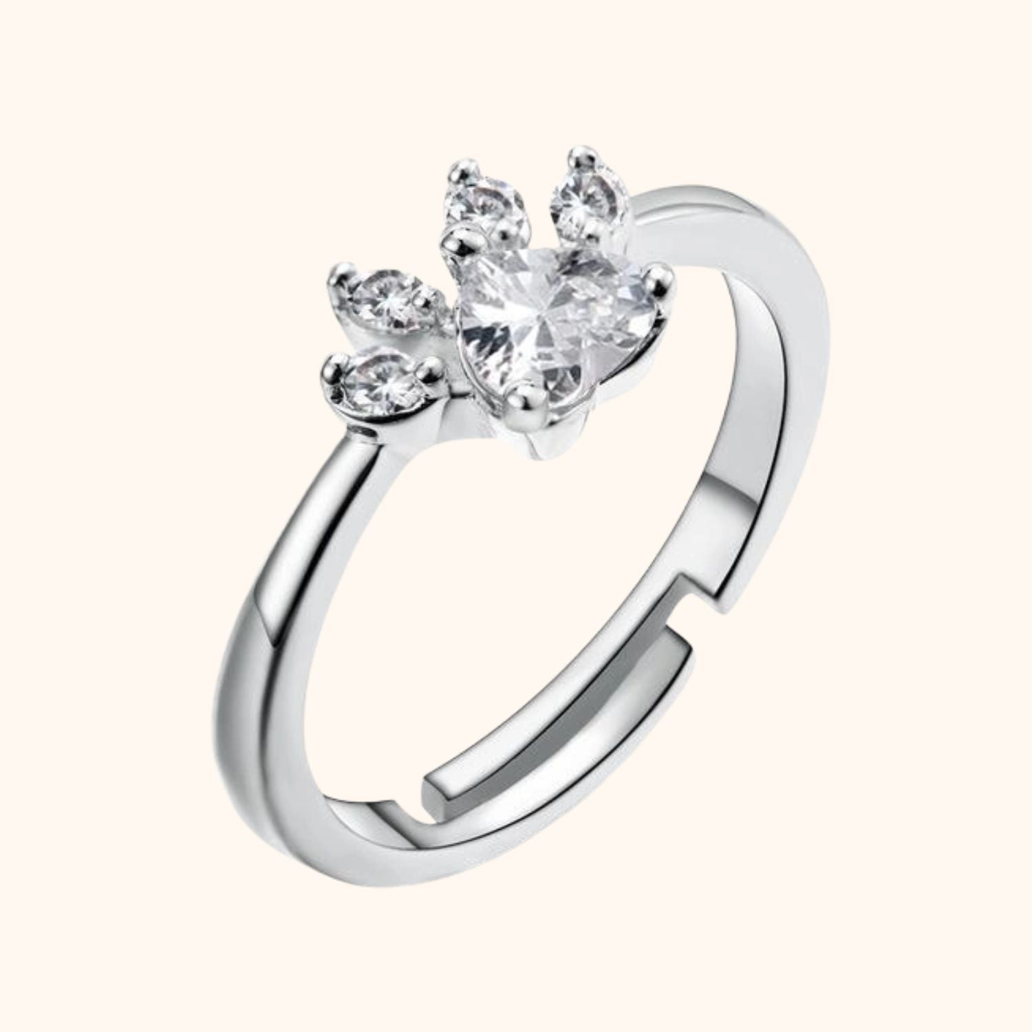 Bague argentée cristal patte de chien