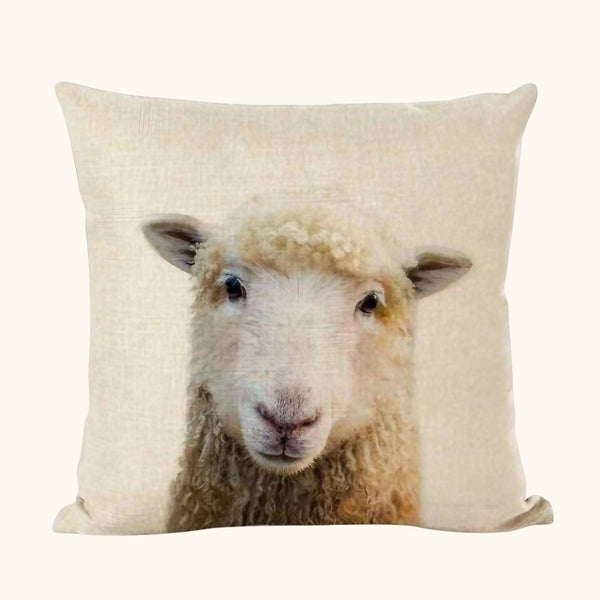 Housse de coussin mouton en lin et coton