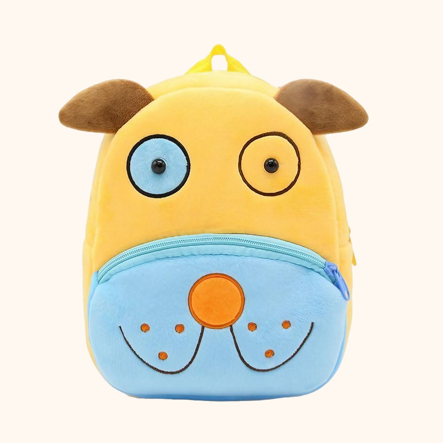 Sac à dos tête de chien jaune et bleue