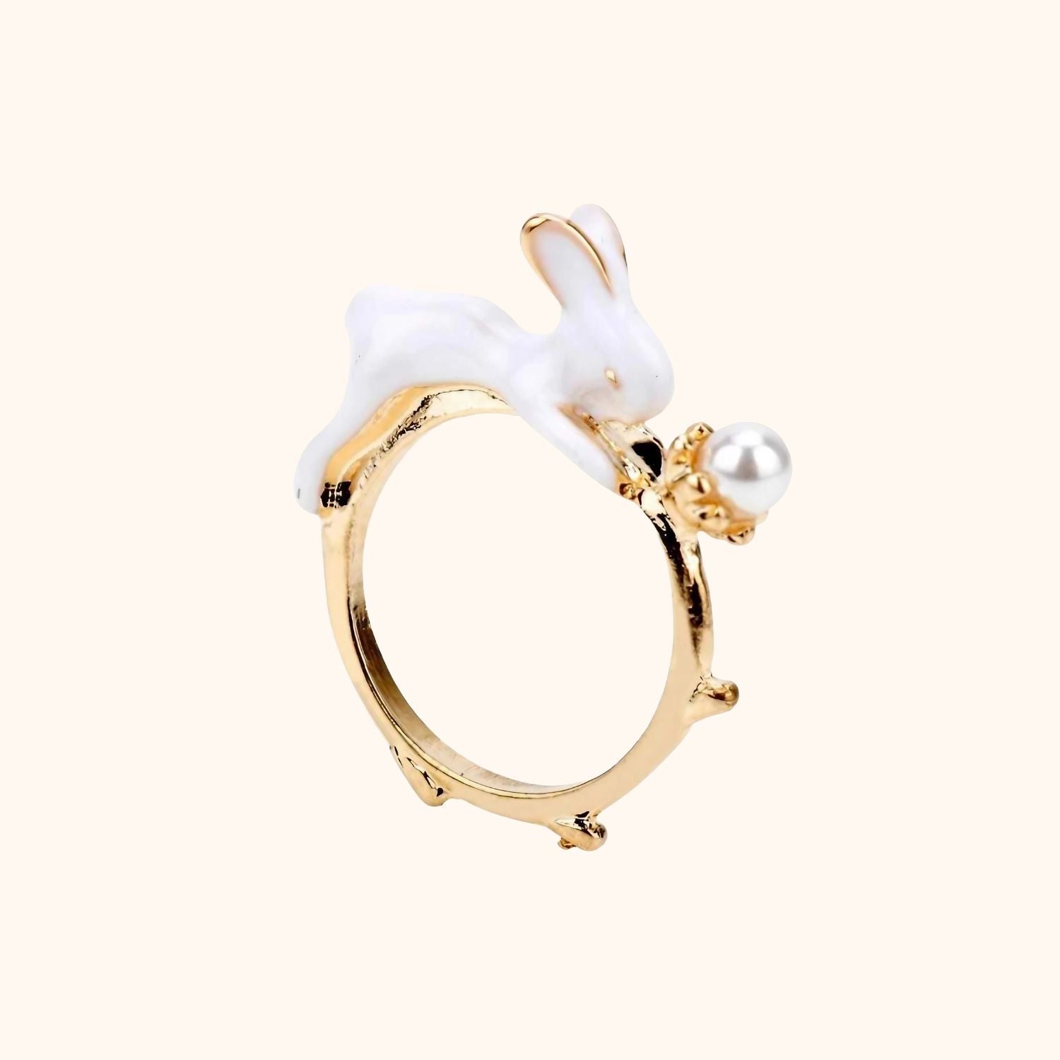Bague dorée lapin blanc