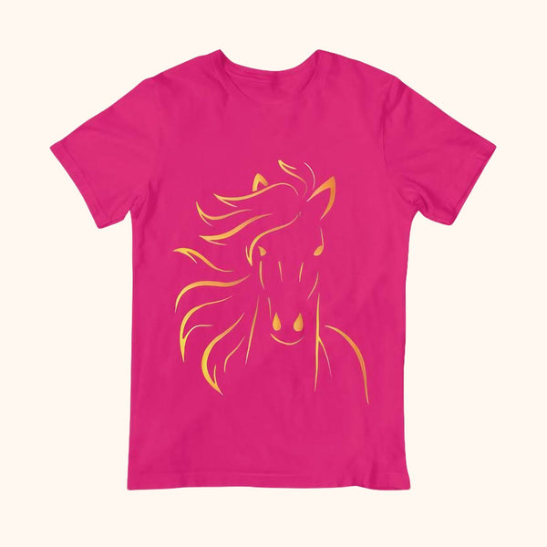 T-shirt rose cheval doré