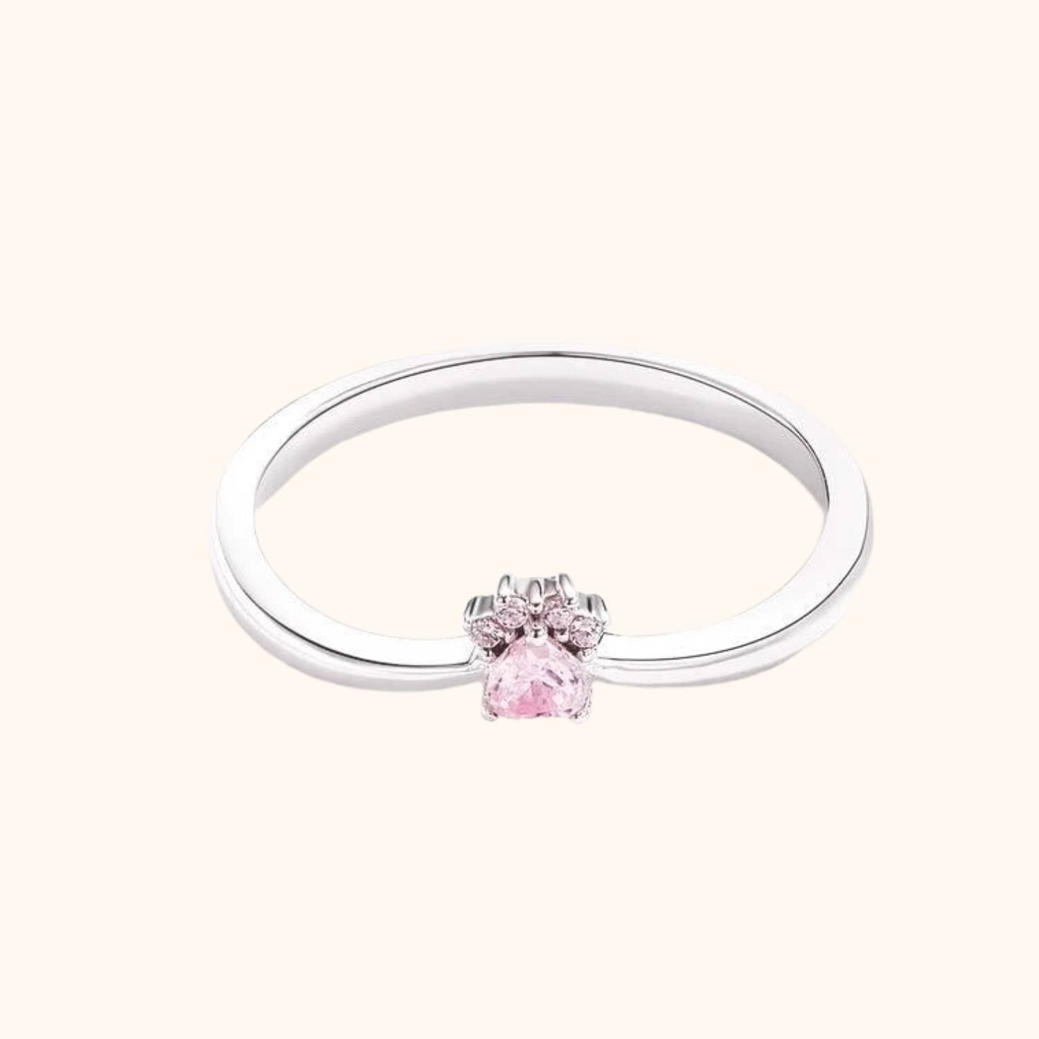 Bague en argent patte de chat rose