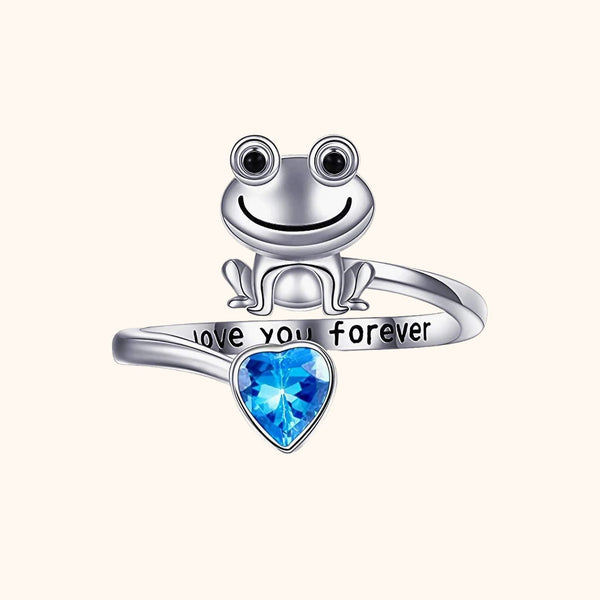 Bague la grenouille kawaii au diamant bleu