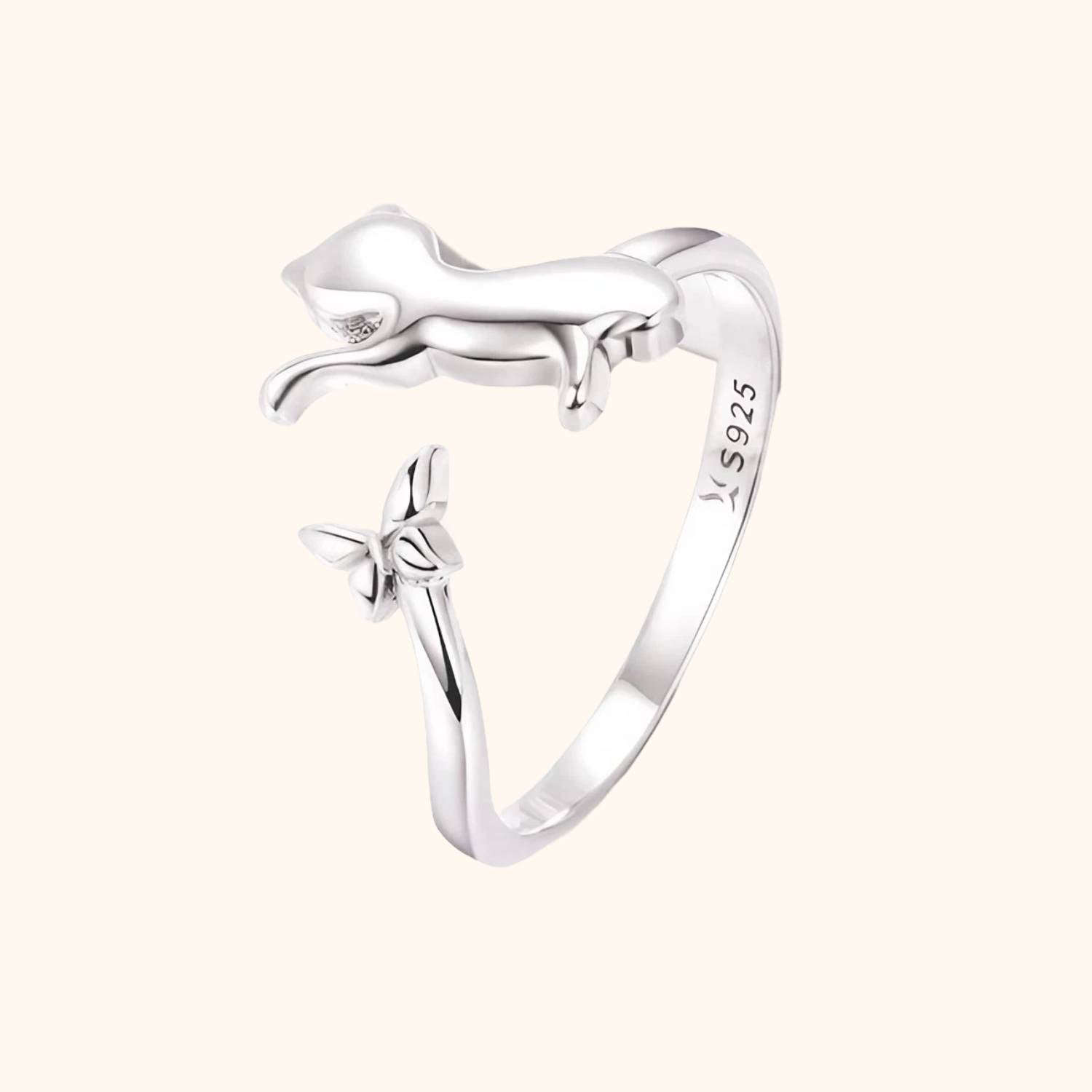 Bague en argent chat en papillon