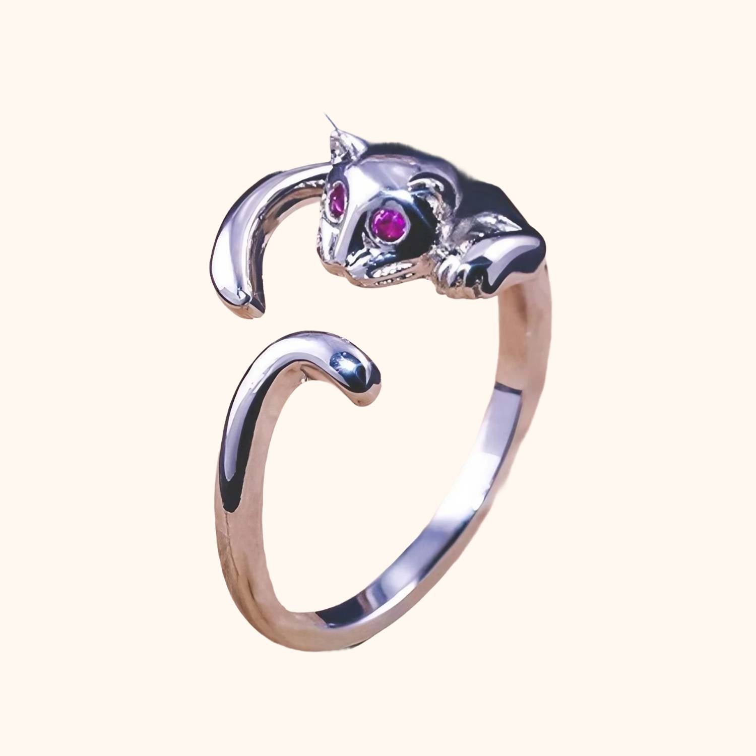 Bague chat aux yeux de cristal