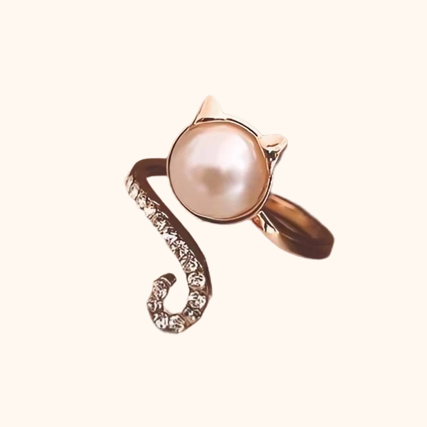 Bague chat petite perle