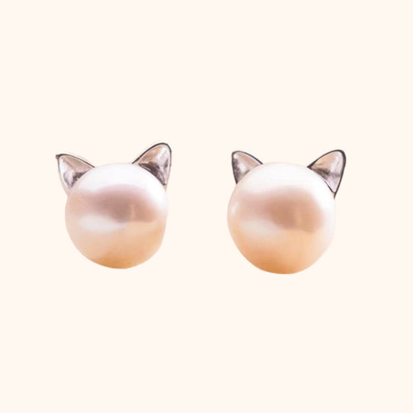 Boucles d'oreilles chat perle