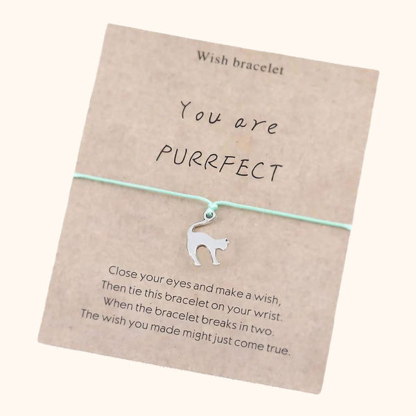 Bracelet à vœux chat You are PURRFECT turquoise