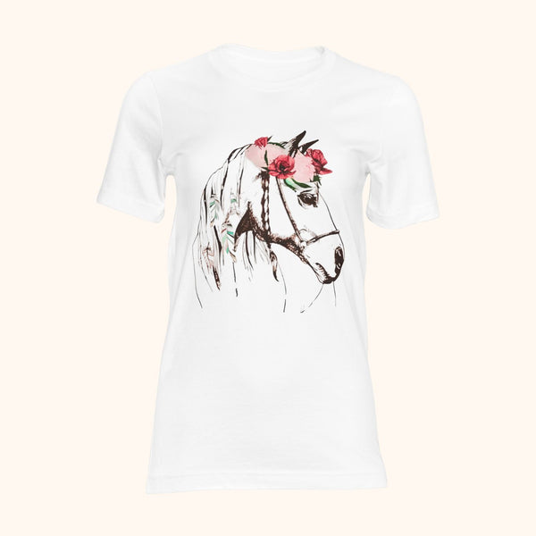 T-shirt cheval couronne de fleurs