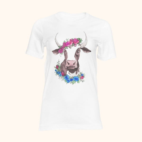 T-shirt blanc pour femme vache de la prairie