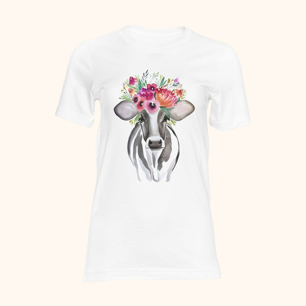 T-shirt vache laitière avec sa couronne de fleurs