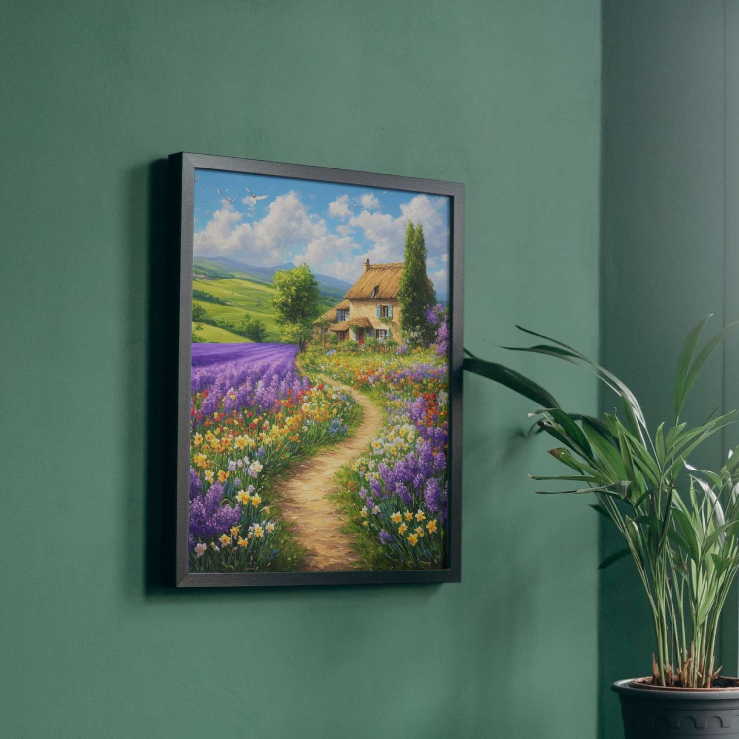 Paysage de printemps peinture CHAUMIÈRE DE RÊVE