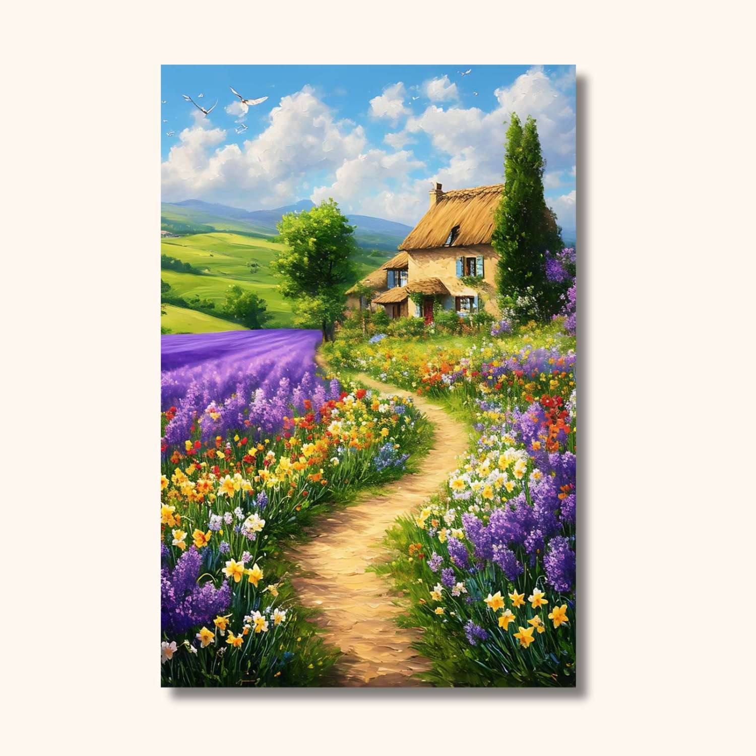 Paysage de printemps peinture CHAUMIÈRE DE RÊVE