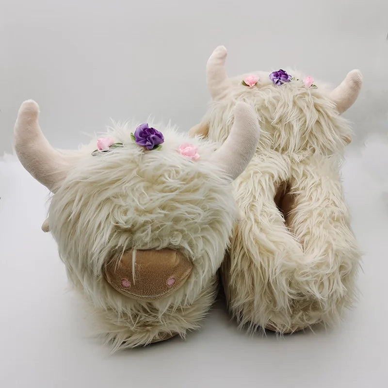 Chaussons douillets vache fleuri