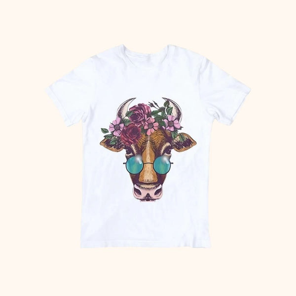 T-shirt tête de vache baba-cool