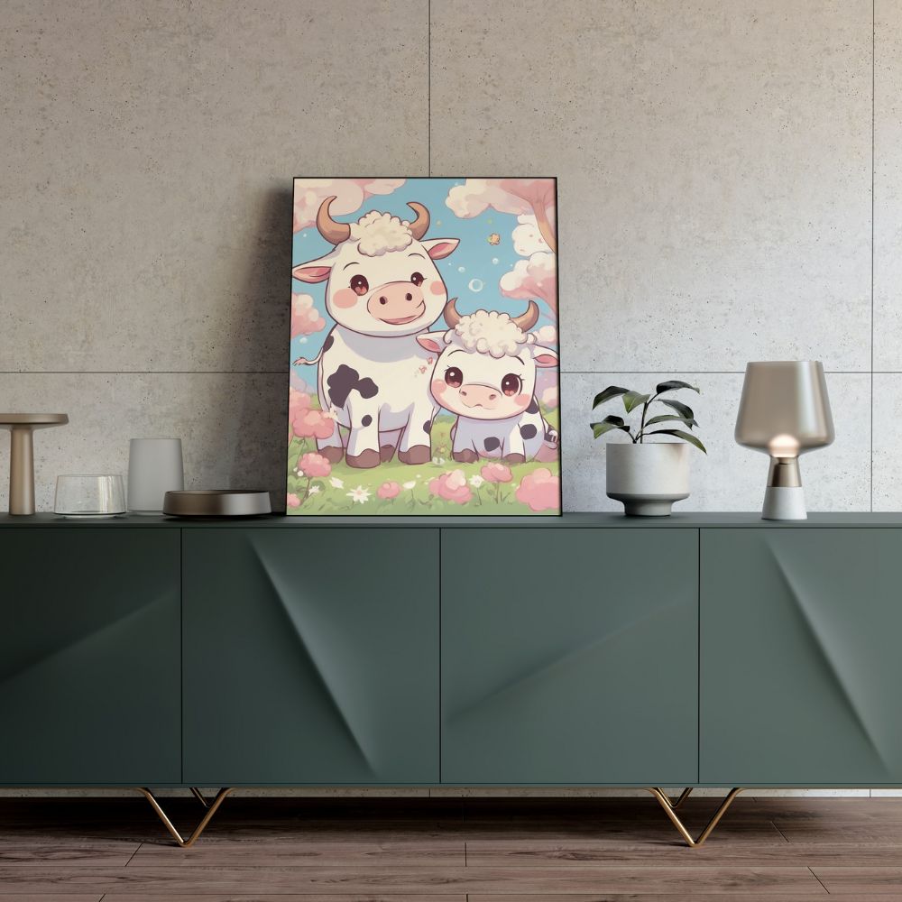 Tableau les deux vaches rigolotes MOO-KAWAII