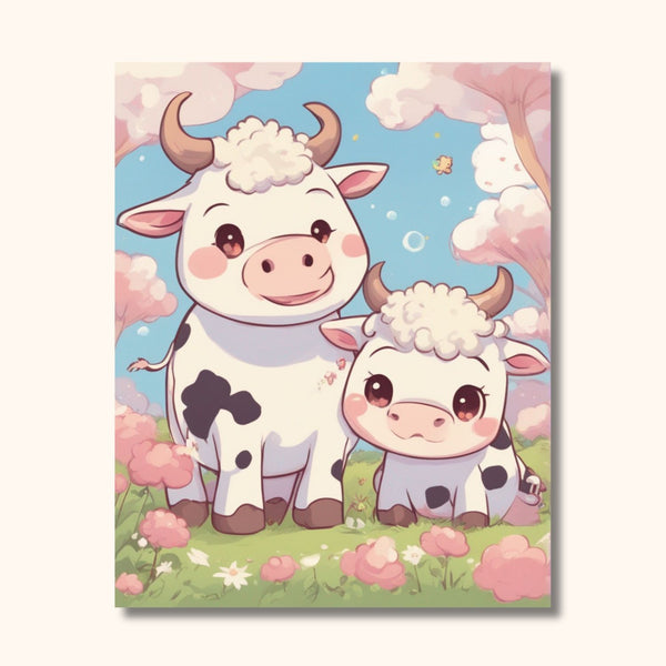 Tableau les deux vaches rigolotes MOO-KAWAII
