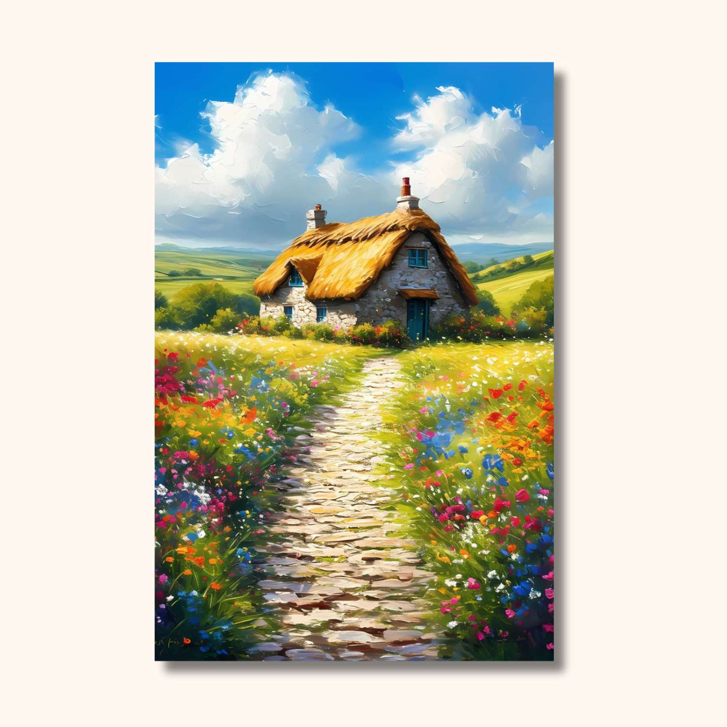 Tableau maison de campagne ÉVASION FLORALE