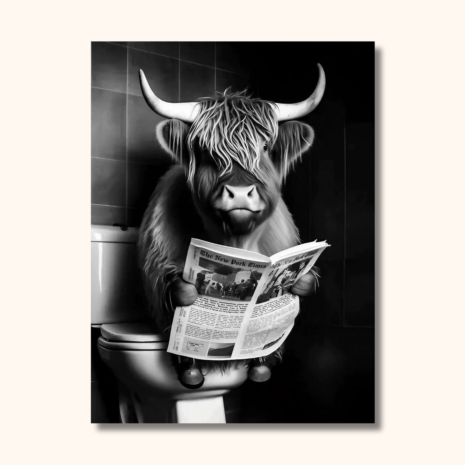 Tableau vache highland au toilette