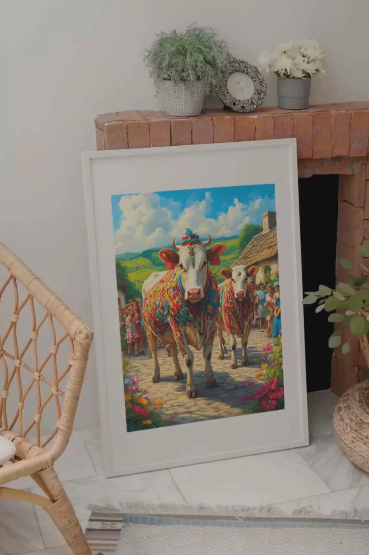 Sous le soleil éclatant, nos vaches ornées de parures florales défilent fièrement, transformant la campagne en une scène de féérie rurale