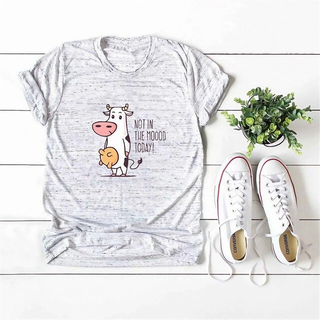 T-shirt gris clair vache I'm Not In The Moood Today