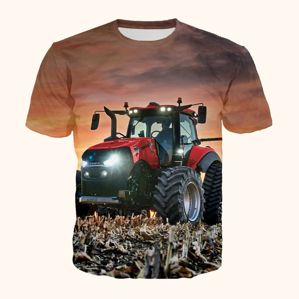 T-shirt tracteur au coucher de soleil