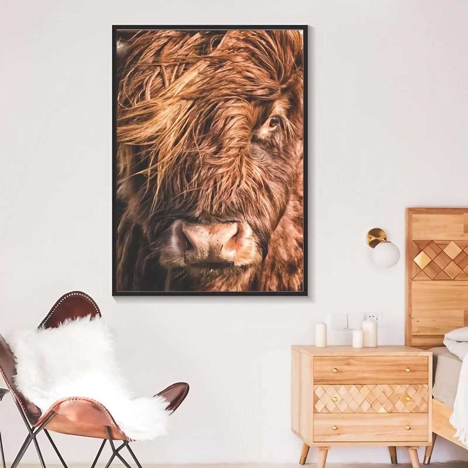 Tableau vache Highland au vent