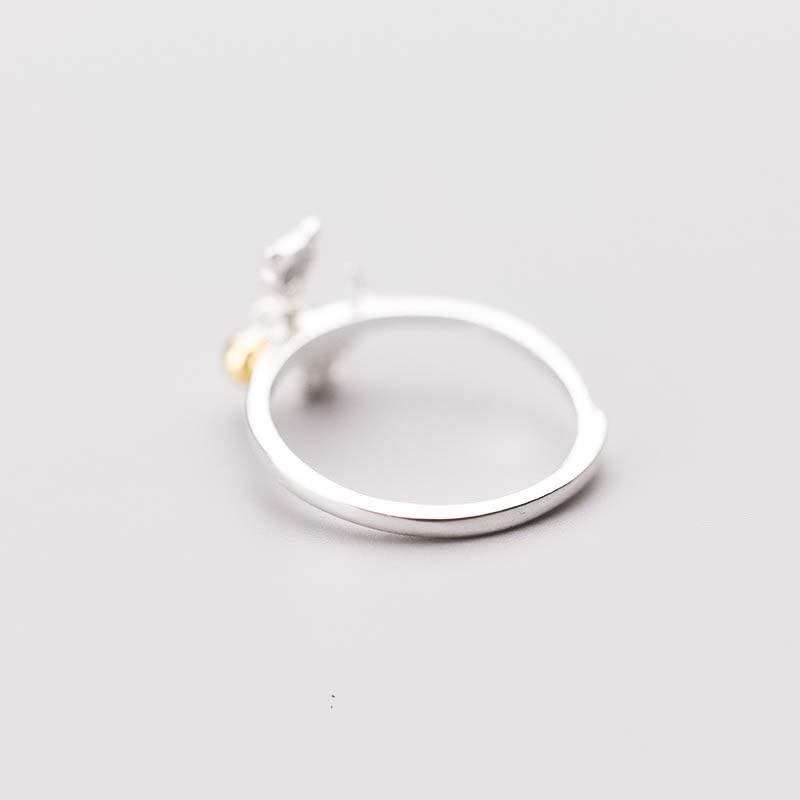 Bague chat argentée et sa clochette dorée - Le Petit Fermier