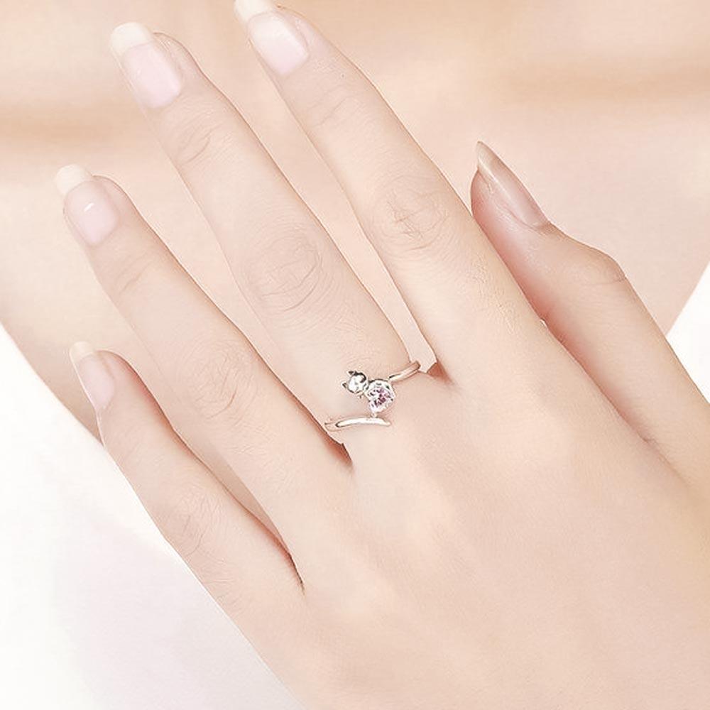 Bague chat en argent & cœur rose - Le Petit Fermier