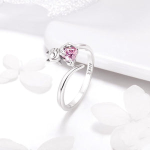 Bague chat en argent & cœur rose - Le Petit Fermier