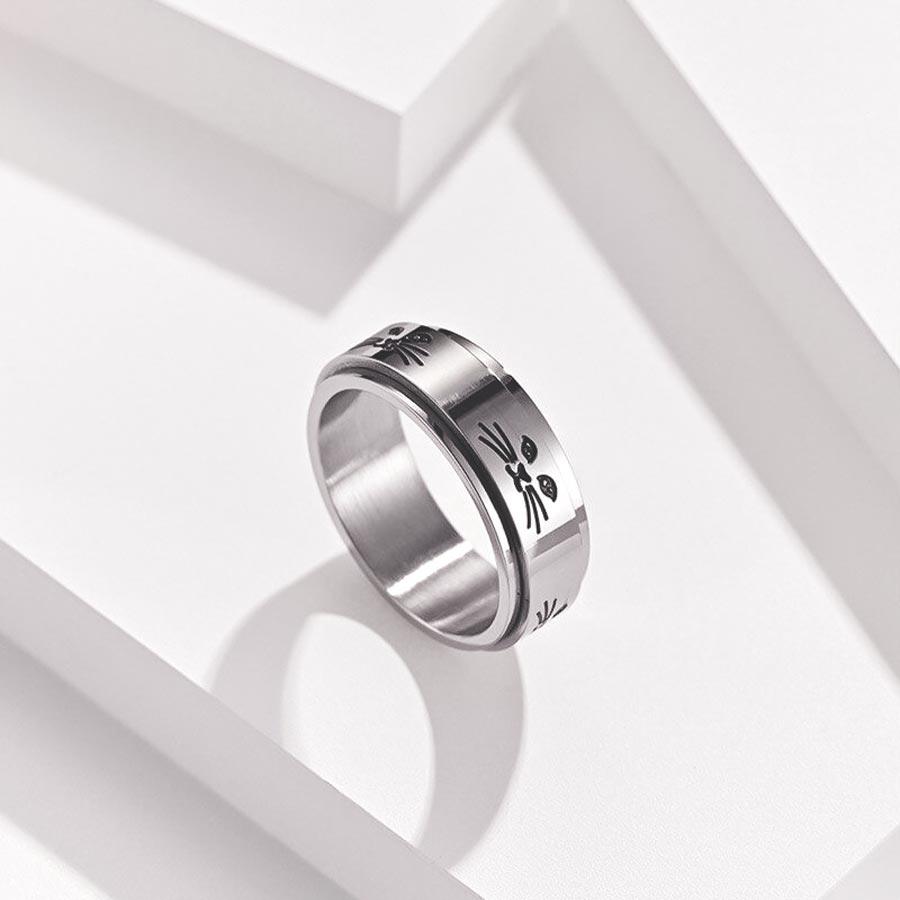 Bague chat spinner argentée - Le Petit Fermier