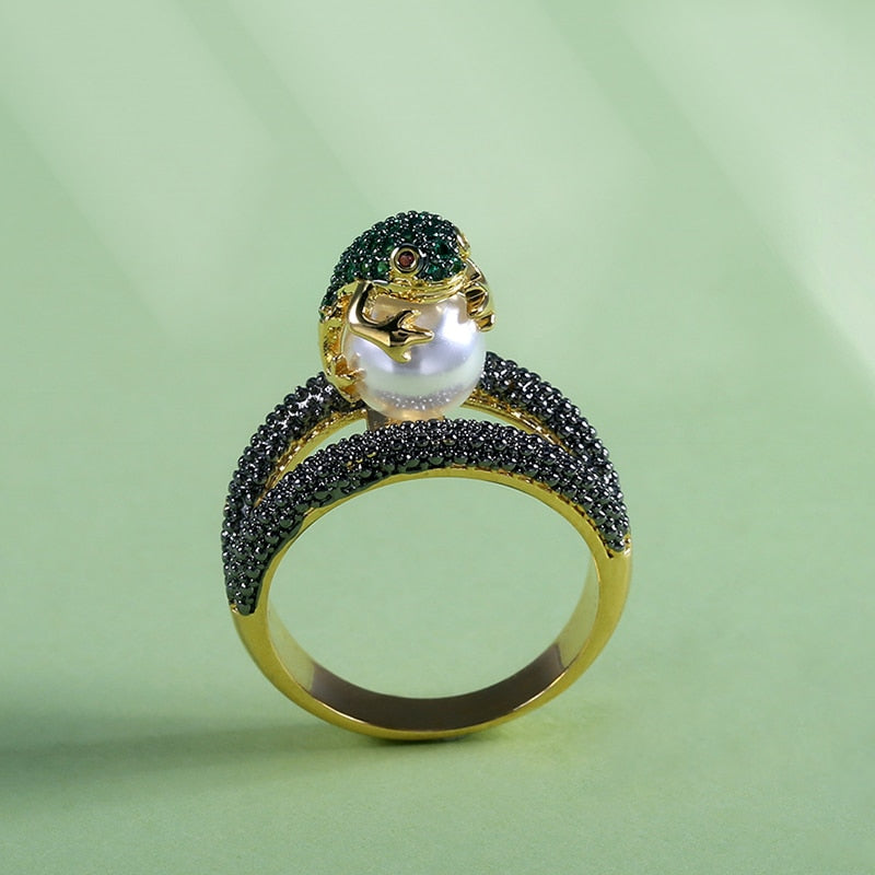 Bague Grenouille En Or 18k Vers 1910 - Style Art Nouveau Avec Saphir Et Turquoise - Taille 50